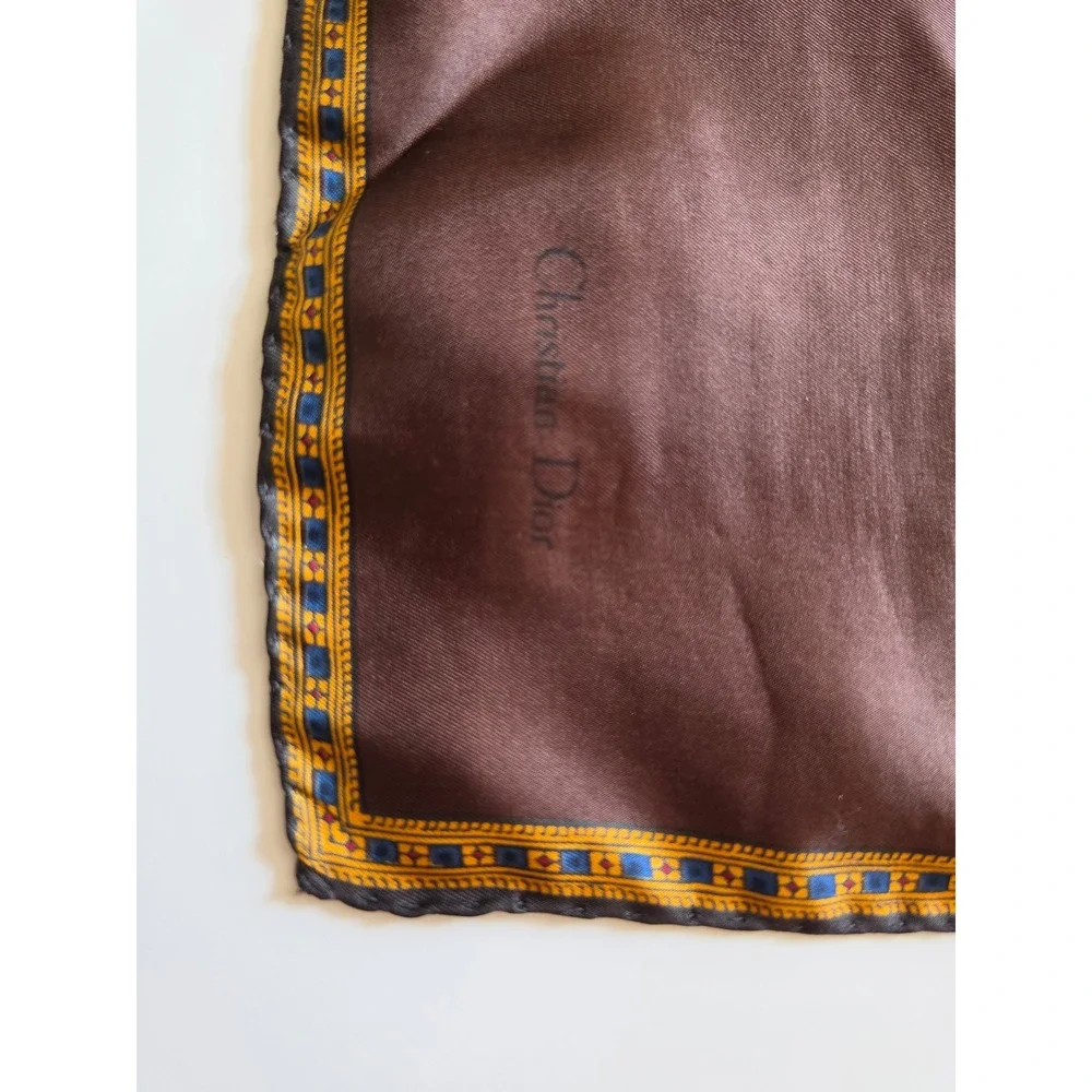 DIOR VTG Art to Wear Dophamine Geometric Silk Chocolate Brown Square Scarf